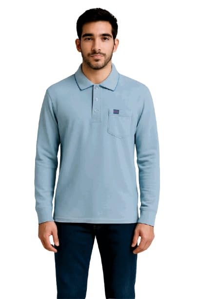 sand piper Men Polo Neck Cotton Cream Full Sleeve T-Shirt | Casual Wear | Regular Fit|-picture-41
