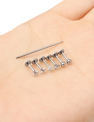 Yaalozei 20G 18G 16G F316 Titanium Flat Back Nose Rings Studs Hypoallergenic Screw on Tragus Helix Cartilage Earrings Stud Piercing Jewerly for Women Men Bars 6mm2