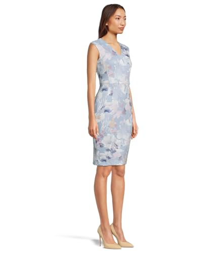 Image of Calvin Klein Women's Sleeveless V-Neck Knee Length Crepe Sheath Dress