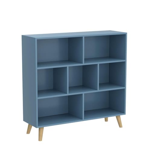 Image of IOTXY Wooden Open Shelf Bookcase - 3-Tier Bookshelf with Legs, Bright Blue