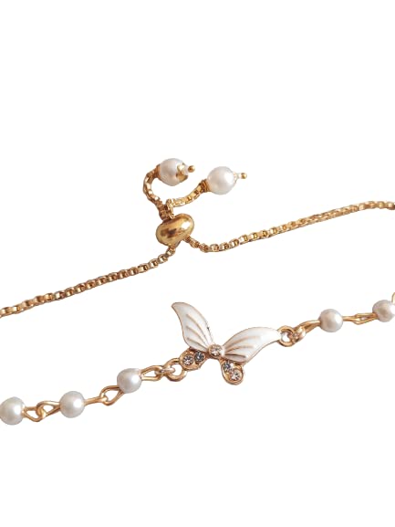 Octagon Hub White Pearl Butterfly Bracelet Bangals For Women And Girls | Adjustable Chain | Birthday Gift For girls and women Anniversary Gift for Wife (B0BYVZHB5W) Amazon Price History, Amazon Price Tracker