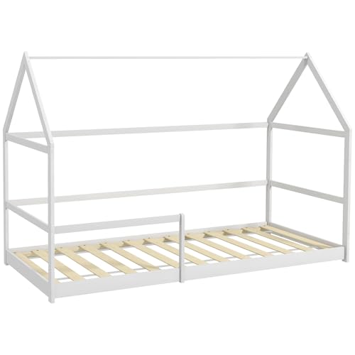 AIYAPLAY Letto Montessori per bambini a Casetta, 90x190 cm Letto per Bambini a Forma di Casa con Rete a Doghe, Struttura...