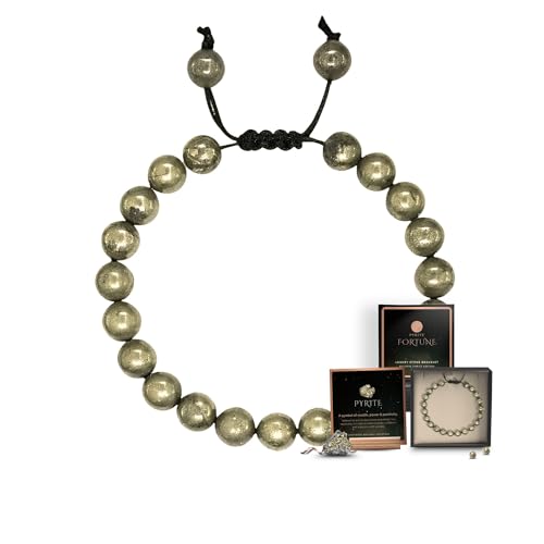Image of 5 Senses Co. Natural Pyrite Bracelet | Original Certified Healing Crystal for Wealth & Good Luck | For Men & Women | Adjustable Waxed Thread | Premium Gift Packaging with Card