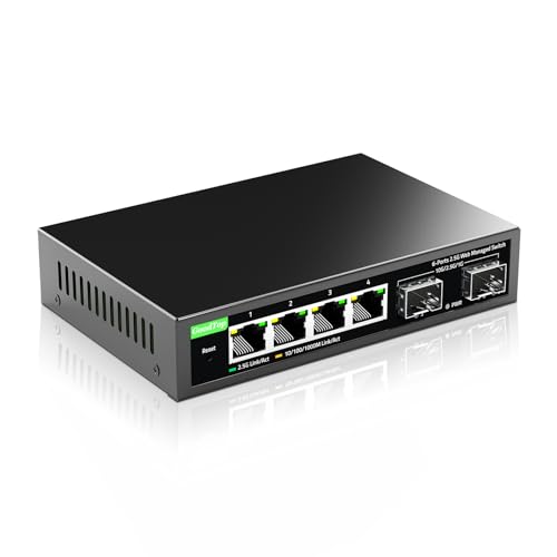 GoodTop 6 Port 2.5Gb Managed Switch,4 x 2.5GbE Ports,2 x 10G SFP+,2.5G Switch Web Managed with Static Link Aggregation/VLAN/QOS, Metal Fanless Home Lab Network Switch