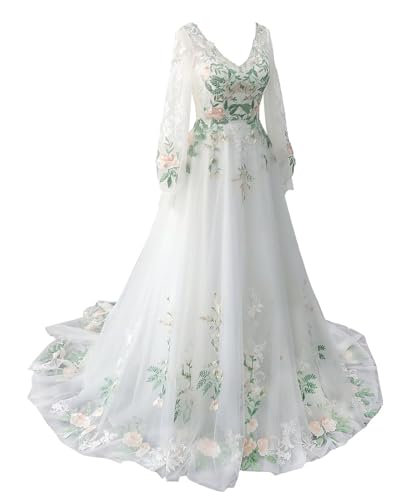 zcbang Forest Fairy Lace Wedding Dresses for Bride Colorful Tulle Bridal Gown