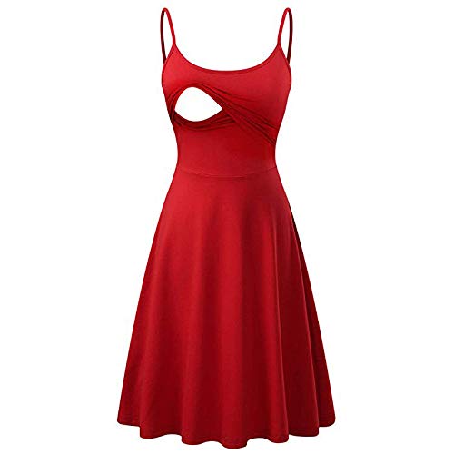Vestidos de amamentação para grávidas e grávidas listradas, túnica para amamentação, Vermelho, G
