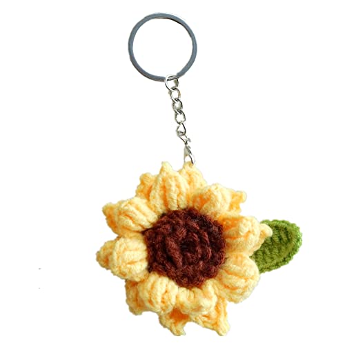 Handmade Crochet Sunflower Keychain Key Ring Knitted Flower Purse Charms