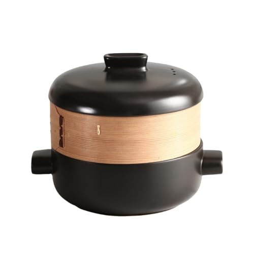 AOUGN石焼き蒸し器砂鍋と 、陶磁器の鍋 、蓄熱・断熱、蒸し・煮沸、安全、耐久性、大容量、調理器具、 家庭用、コマーシャル (ブラック,2.5L)