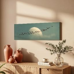 Art panoramique oiseaux lune impression encadrée de salon - 2