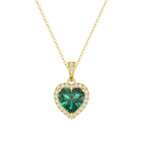 MSBLUE® 1 CT. Emerald Infinity Heart Pendant with Diamonds | 14K Yellow Gold Vermeil May Birthstone Necklace for Women | Perfect For Gift & Anniversary
