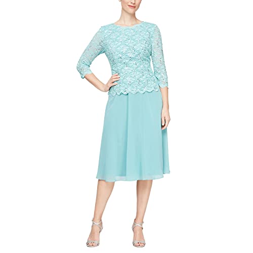 Image of Alex Evenings Women's Tea Length Embroidered Bodice Mother of The Bride Gown, Wedding Guest Dress