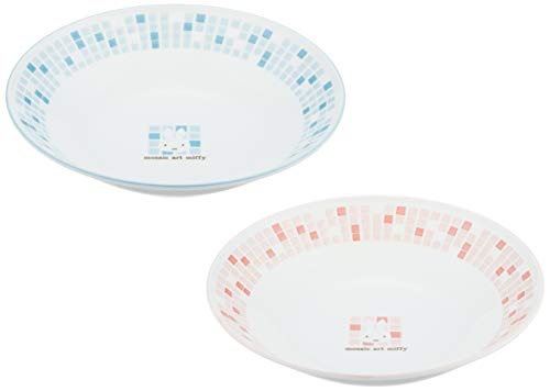 ????(Kaneshotouki) Dick Bruna Miffy Mosaic Art 278762 Miffy Pasta Plate, Pair of Tableware Set (Comes in Presentation Box), 8.7 inches (22 cm) Diameter, Blue & Pink