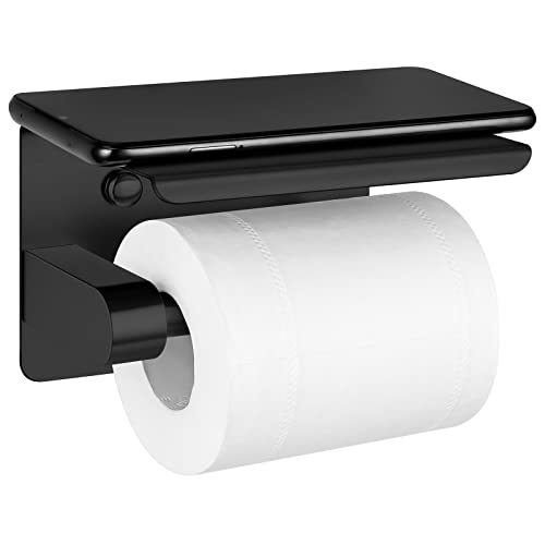 Uktunu Portarrollos Baño Portarrollos para Papel Higiénico Portarrollo para Papel Higiénico Autoadhesivo para Baños Estante de Almacenamiento Acero Inoxidable SUS304 - 3 métodos de instalación Negro