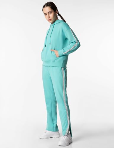 Image of FYLTR Women's Drop Shoulder Hoodie & Joggers Terry Cotton Blend Co-ord Set With Contrast Tape - Rib Hem & Cuff | Slit Detail at Hem | Tracksuit for Women | Winter Co-ord Set for Women