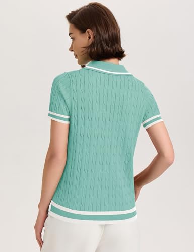 Image of Micoson Womens Short Sleeve Sweater Tops Lapel V Neck Polo Shirts 2026 Summer Cable Knit Loose Blouse Business Casual Outfits