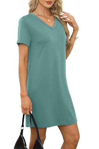 Image of RUMIA Summer Dresses for Women 2026 V-Neck Casual Sundresses T-Shirt Dress