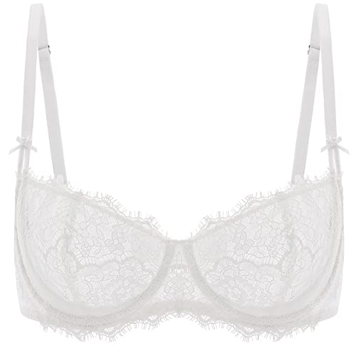 Image of DOBREVA Women's Balconette Sexy Unlined Bra Lace Push Up Plus Size Bras See Through Underwire