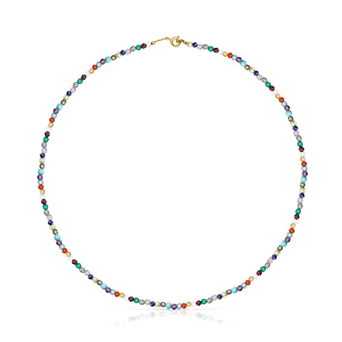 TOUS Gargantilla con Baño de Oro 18Kt sobre Plata para Mujer con Bolas Facetadas 3,2mm Amatista y Turquesa de 3,5mm, Largo 45 cm, Colorido y Original, Colección Good Vibes