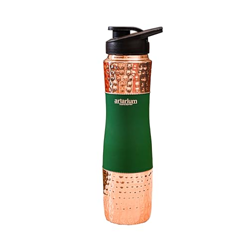 Image of Artarium Pure Copper Sipper Water Bottle 1 Litre Durable Bottle Leak Proof Rust Free Copper Bottle With Added Ayurveda Yoga Health Benefits (Sipper Water Bottle Green 29Cm)