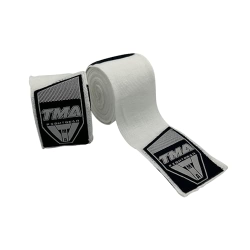 TMA Boxing Hand Wraps Inner Gloves, 180 Inches Elasticated Thumb Loop Bandages, Men Women Mexican Style Under Mitts Wrist Hand Protection, MMA Kickboxing Martial Arts, Punching Training (White)