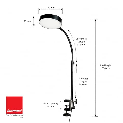 Image of Isomars LED Study, Reading, Laptop, Computer,etc Desk Lamp with Clamp, Flexible Gooseneck, 3 Color Modes (Warm /Natural /Cool), Eye-Care Lighting (Black)