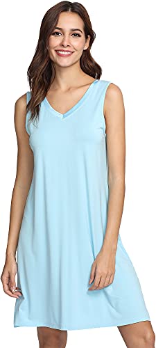 GYS Womens Bamboo-Derived Viscose Nightgowns Soft Sleeveless V Neck Nightdress Lightweight Sleep Shirt S-4XP