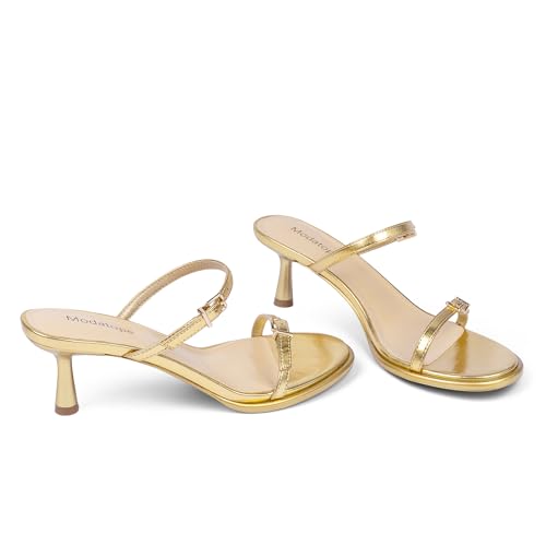 Image of Modatope Two Strap Heeled Sandals for Women Kitten Heel Rounded Toe Heels Women Slip on Open Toe Sandals