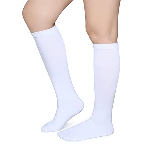 Pareberry Triple Stripes Soft Cotton Knee High Tube Socks for Men and Women One Size White