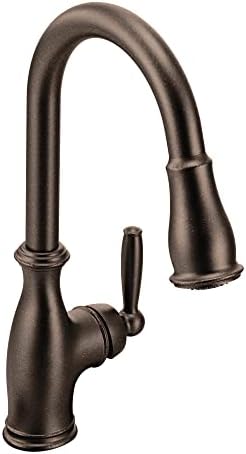 Moen Brantford Oil Rubbed Bronze One-Handle Pulldown Kitchen Sink Faucet Featuring Power Boost and Reflex Retractable Docking System, Traditional Kitchen Faucet with Sprayer, 7185ORB