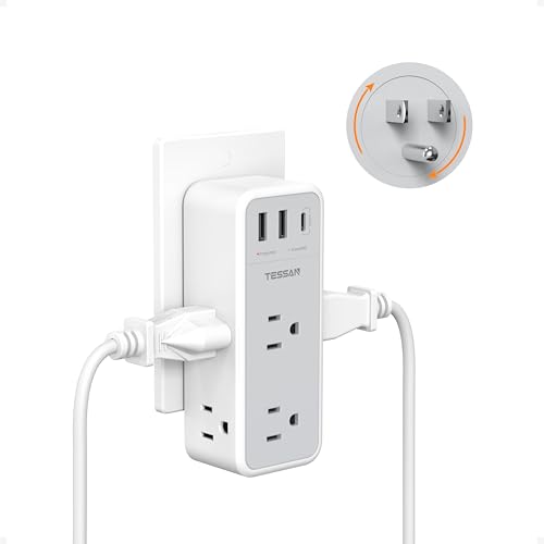 Multi Plug Wall Outlet Splitter with 360 Rotating Plug, TESSAN 1800J Surge Protector Outlet Extender...
