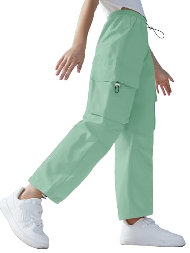Image of SANGTREE Girls Parachute Pants Loose Lightweight Drawstring Waist Hip Hop Cargo Pants,6-16 Years