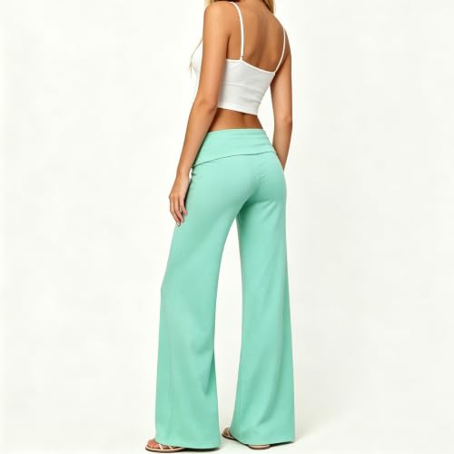 Image of Lounge Yoga Pants for Women Fold Over Low Waist Wide Leg Bell Bottoms