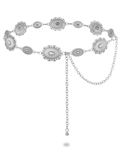 SUOSDEY Western Concho Belts for Women Cowgirl Metal Waist Chain Belt for Boho Dresses Jeans Country Concert Outfits