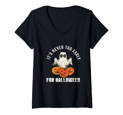 Mujer Halloween Fantasmas Calabaza Truco O Trate Monster Horror aterrador Camiseta Cuello V