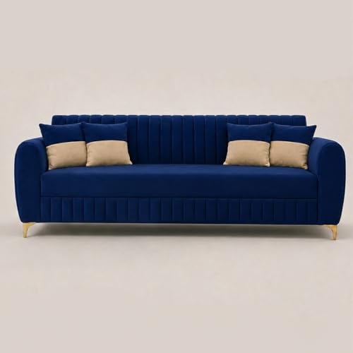 Image of CASASTYLE Signature Velour 3 Seater Sofa Set | Boston Matte Fabric | 40D Foam + Zigzag Spring | 3-Yr Warranty (Midnight Blue)