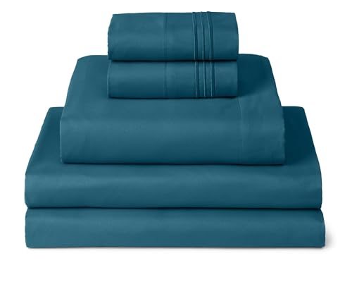 Image of Mellanni Split King Sheets Set - 5 PC Iconic Collection Bedding - Hotel Luxury, Extra Soft, Cooling Bed Sheets - Wrinkle, Fade, Stain Resistant (Split King, Teal)