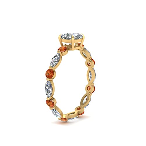 Image of 55Carat Choose Your Gemstone Marquise and Round Eternity Engagement Ring Yellow Gold Plated Cushion Shape Side Stone Engagement Rings Lightweight Office Wear Everyday Gift Jewelry US Size 4 to 12