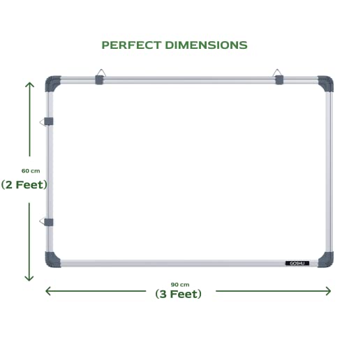 Image of GOSHU Non Magnetic 2 feet x3 feet Double Sided White Board and Chalk Board Both Side Writing Boards Includes Non-Magnetic Duster, One Black Ink Marker and 30cm Scale (2x3 feet, Pack of 4 Items)