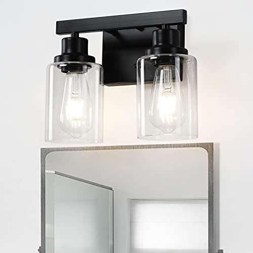 Image of Bathroom Vanity Light, 2-Light Modern Matte Wall Sconce Lighting with Clear Glass Shade, Wall Lights,Bath Vintage Wall Mounted Lamps for Mirror Bedroom Living Room