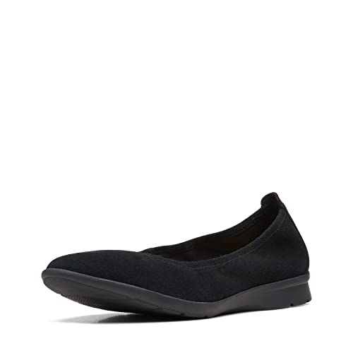 Zapatos planos tipo ballet Clarks Jenette Ease para mujer en gamuza negra de horma ancha