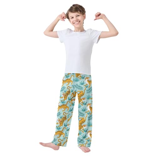 Wild Tigers Roar Boys Long Pants Soft Trousers Elastic Waist Kids Lounge Bottoms with Pockets S-XL2
