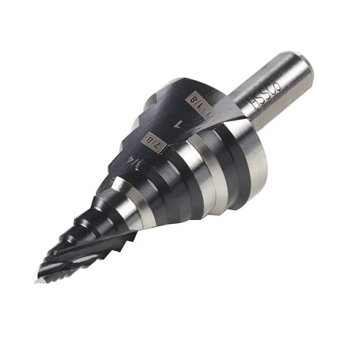 Image of Heavy Duty M35 HSS 1 /4 to 1-1 /8 Inch Step Drill Bit with Double Flutes, Large High Speed Steel Step Bit for Stainless Steel, Metal, Wood