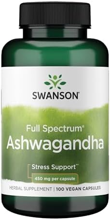 Swanson Ashwagandha Powder Supplement – Ashwagandha Root & Aerial Parts – Promotes Stress Relief & Energy – Ayurvedic Supplement for Natural Wellness (100 Capsules, 450mg Each)