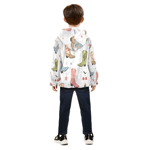 Cowboy Boots with Floral Prints Toddler Fleece Jacket Girl Boys Hooded Fleece Jacket Coat Warm Outwear Zip-up 3-10T4