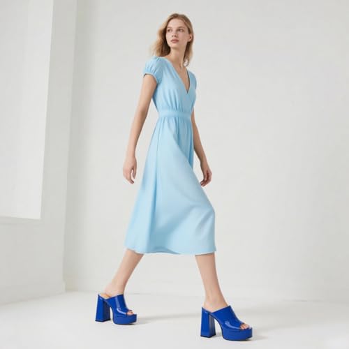 Image of Women Square Open Toe Platform Chunky Heel Slide Sandals