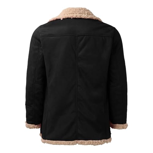 ZWRXW Men's Sheepskin Leather Jackets Shearling Fur Lined Bomber Jacket Winter Thicke Warm Lapel Outwear Coats with Pockets4