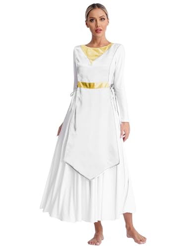 Riismen Damen Schürze Kleid Aus Satin Römisch Griechische Göttin Tunika Für Religiöses Tanzkleid Schönheit Kostüm Cosplay Weiß S