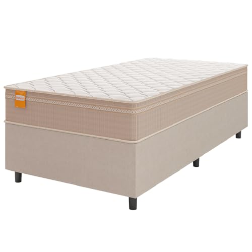 Cama Box Solteiro Colchão Molas Qatar 88x188x60cm Bege/Branco Ind...