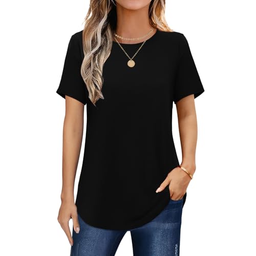 Elesomo Tshirt Damen Rundhals Kurzarm Longshirts Langes T Shirt Sommer...