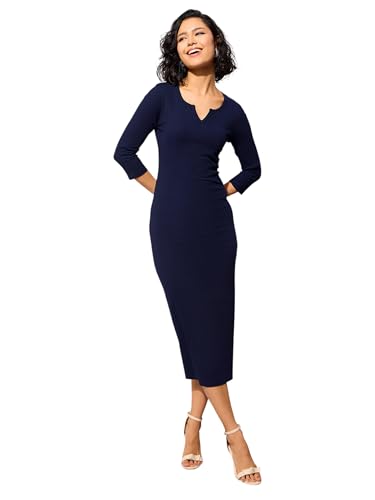 Image of barcino Black Rib Deep V-Neck Ankle Midi Dress